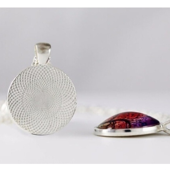 Sugar Skull Necklace Glass Cabochon Raised Glass Black 19 inch Chain Multicolor - Picture 7 of 10